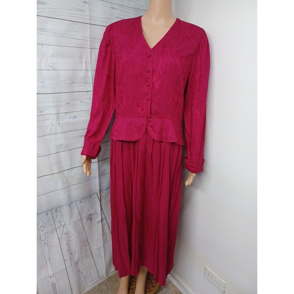 Vtg Plaza South Pink Fucshia  Dress 80s Sz 12 Long Sleeve - Picture 1 of 8